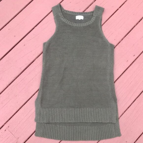 Lou & Grey Knit Tank S Woven Sleeveless Tunic Length Olive Moss Green Rib Cozy - Picture 1 of 8